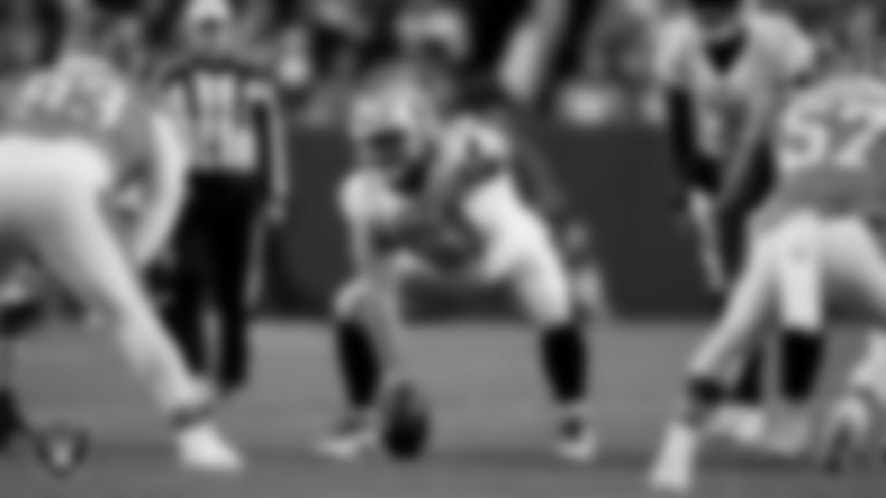 Las Vegas Raiders center/guard Jordan Meredith (61) during the regular season away game against the Denver Broncos at Empower Field at Mile High.