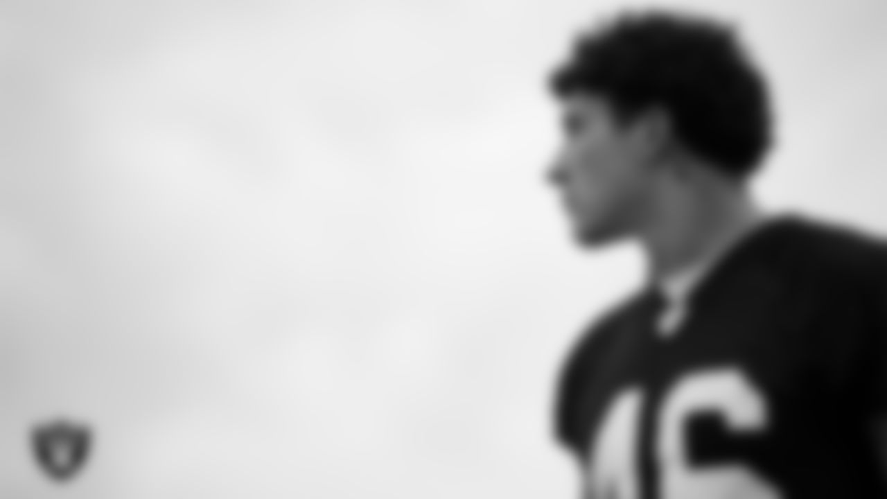 Las Vegas Raiders tight end Carter Runyon (46) during practice at Intermountain Health Performance Center.