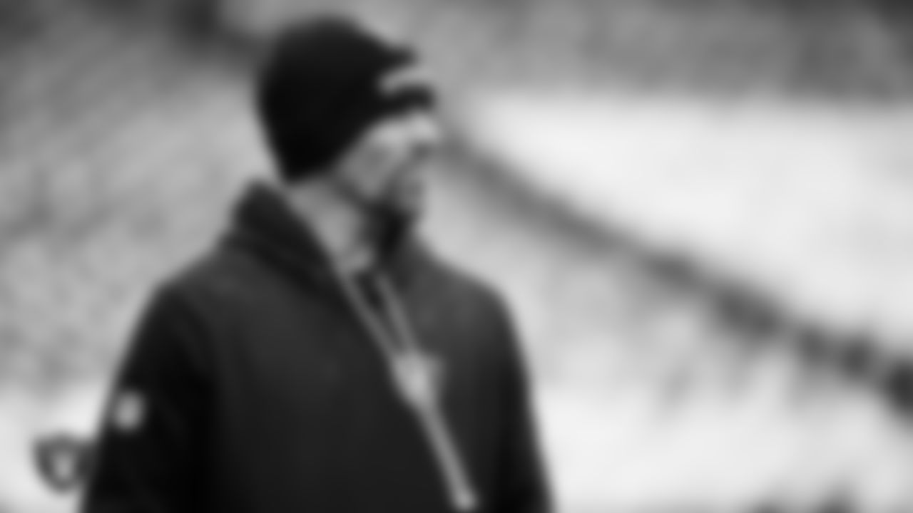 Las Vegas Raiders run game coordinator/defensive line coach Rob Leonard before the regular season away game against the Philadelphia Eagles at Lincoln Financial Field.