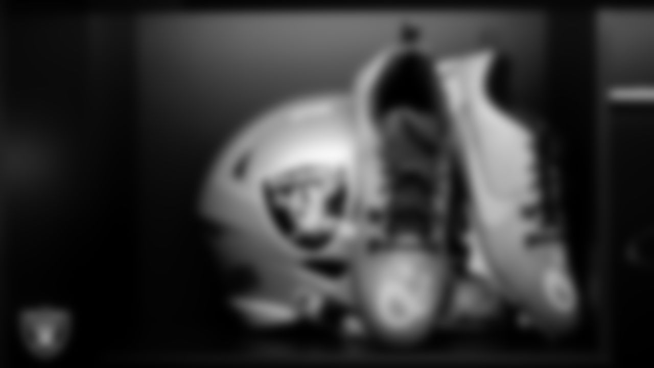 Cleats in the locker room prior to the Las Vegas Raiders' arrival for their regular season home game against the Cleveland Browns at Allegiant Stadium.