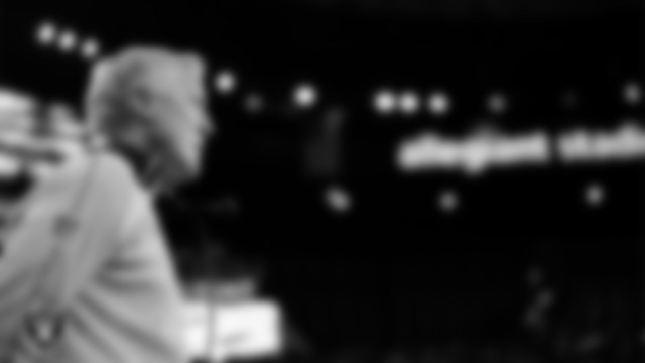 Las Vegas Raiders Head Coach Pete Carroll during the national anthem before the regular season home game against the Los Angeles Chargers at Allegiant Stadium.