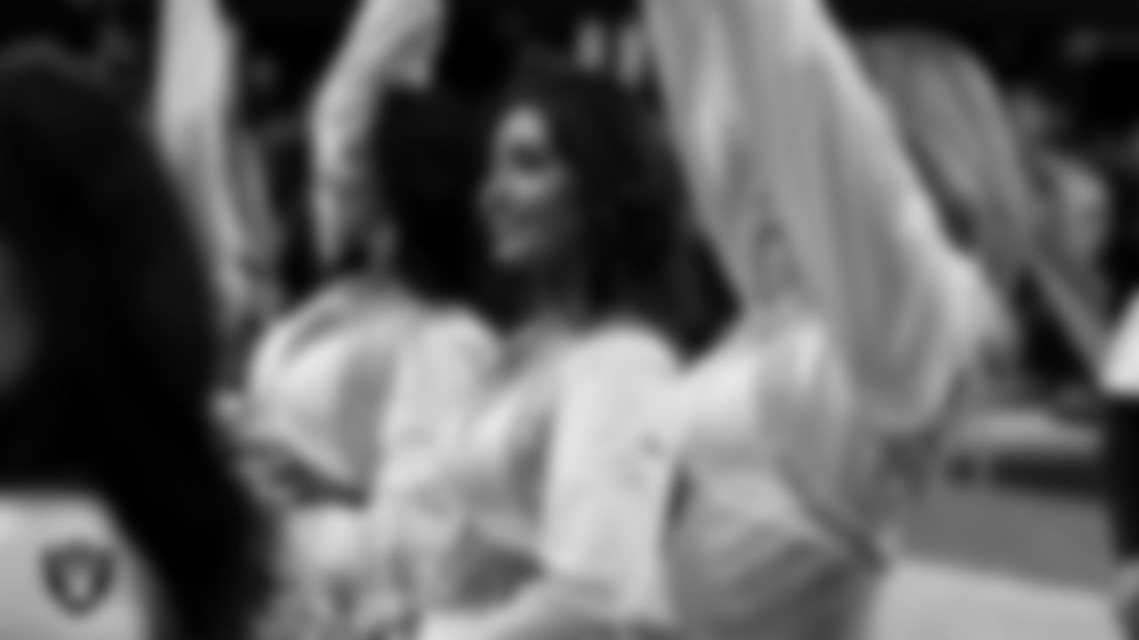 Raiderette Maddie on the sidelines during the regular season home game against the Kansas City Chiefs at Allegiant Stadium.