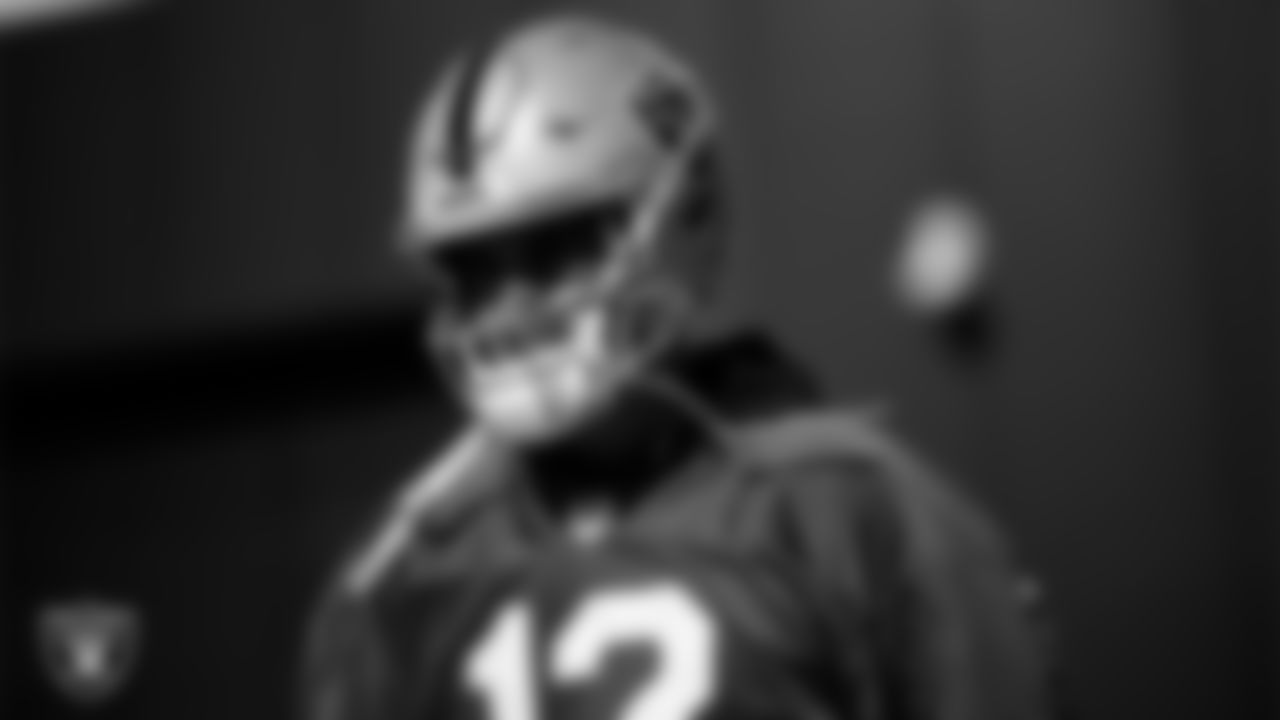 Las Vegas Raiders quarterback Aidan O'Connell (12) during practice at Intermountain Health Performance Center.