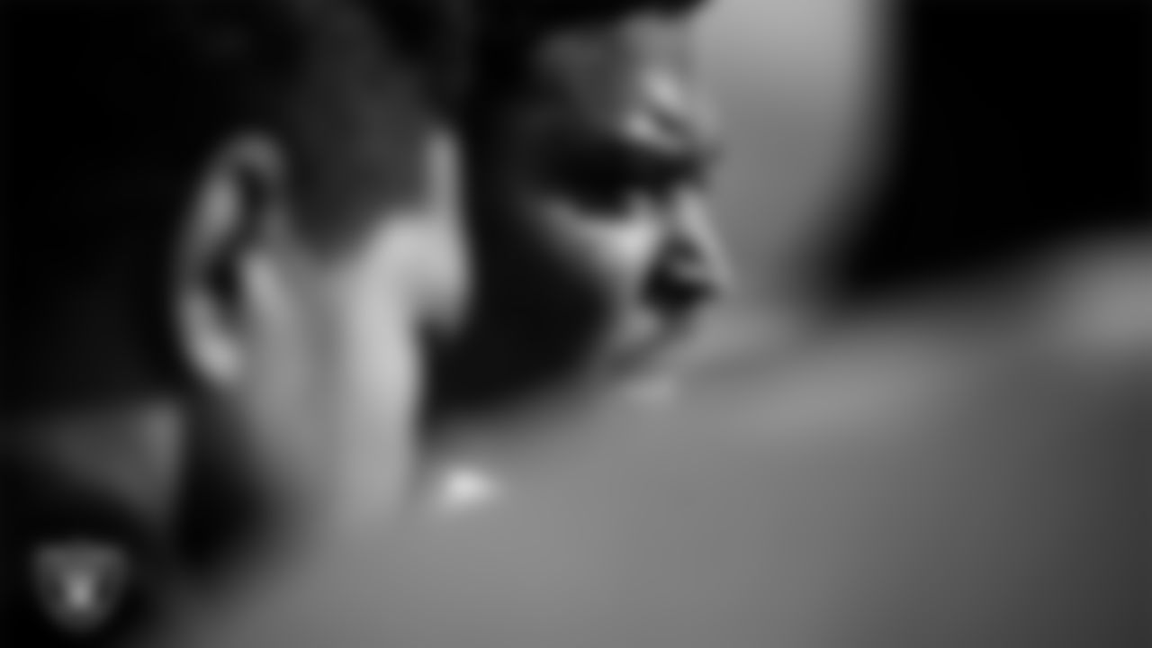 Las Vegas Raiders tackle Charles Grant (60) during practice at Intermountain Health Performance Center.