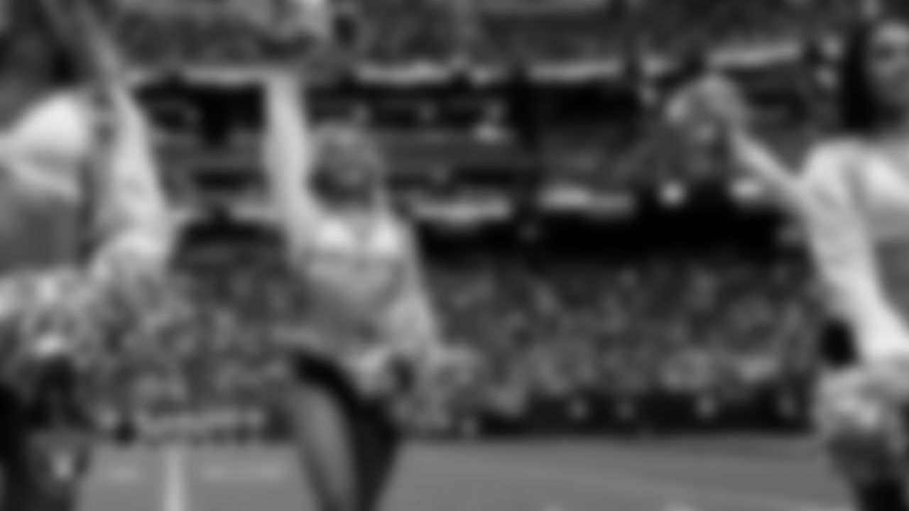 Raiderette Ali on the sidelines during the regular season home game against the Jacksonville Jaguars at Allegiant Stadium.