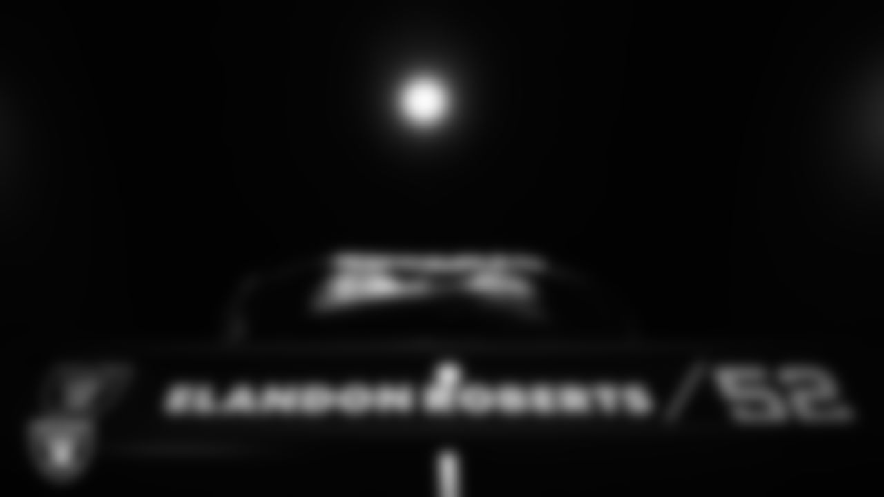 Las Vegas Raiders linebacker Elandon Roberts' (52) locker in the locker room prior to the Raiders' arrival for their regular season home game against the New York Giants at Allegiant Stadium.