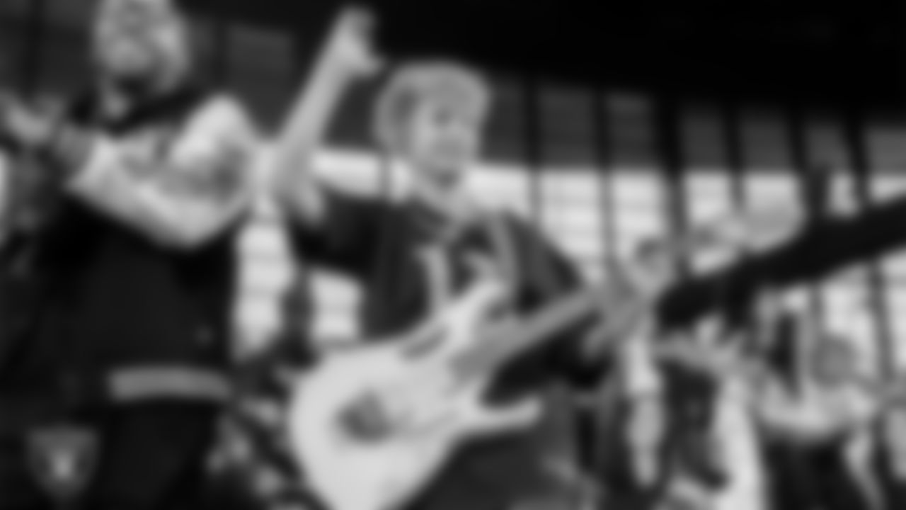 Musician Cash Payne and the Raiders House Band perform before the regular season home game against the Kansas City Chiefs at Allegiant Stadium.