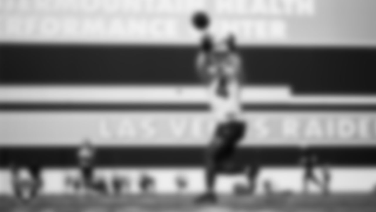 Las Vegas Raiders wide receiver Shedrick Jackson (4) during practice at Intermountain Health Performance Center.