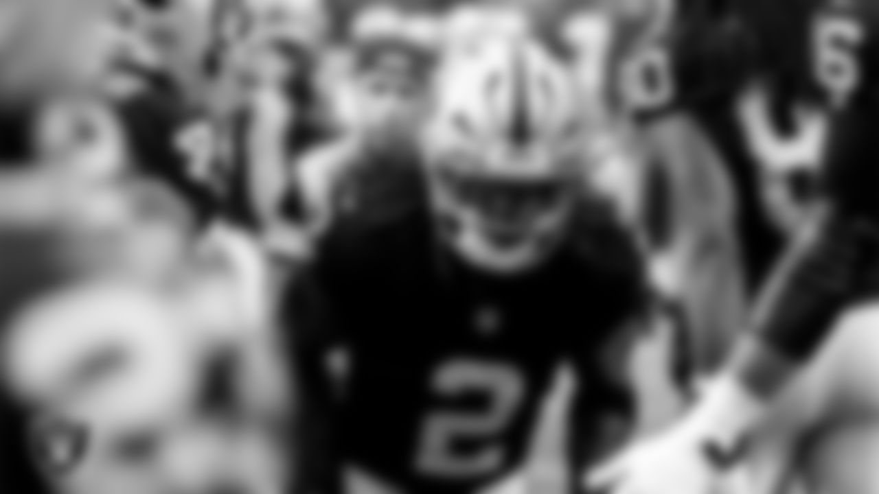 Las Vegas Raiders running back Ashton Jeanty (2) is introduced onto the field before the regular season home game against the Cleveland Browns at Allegiant Stadium.