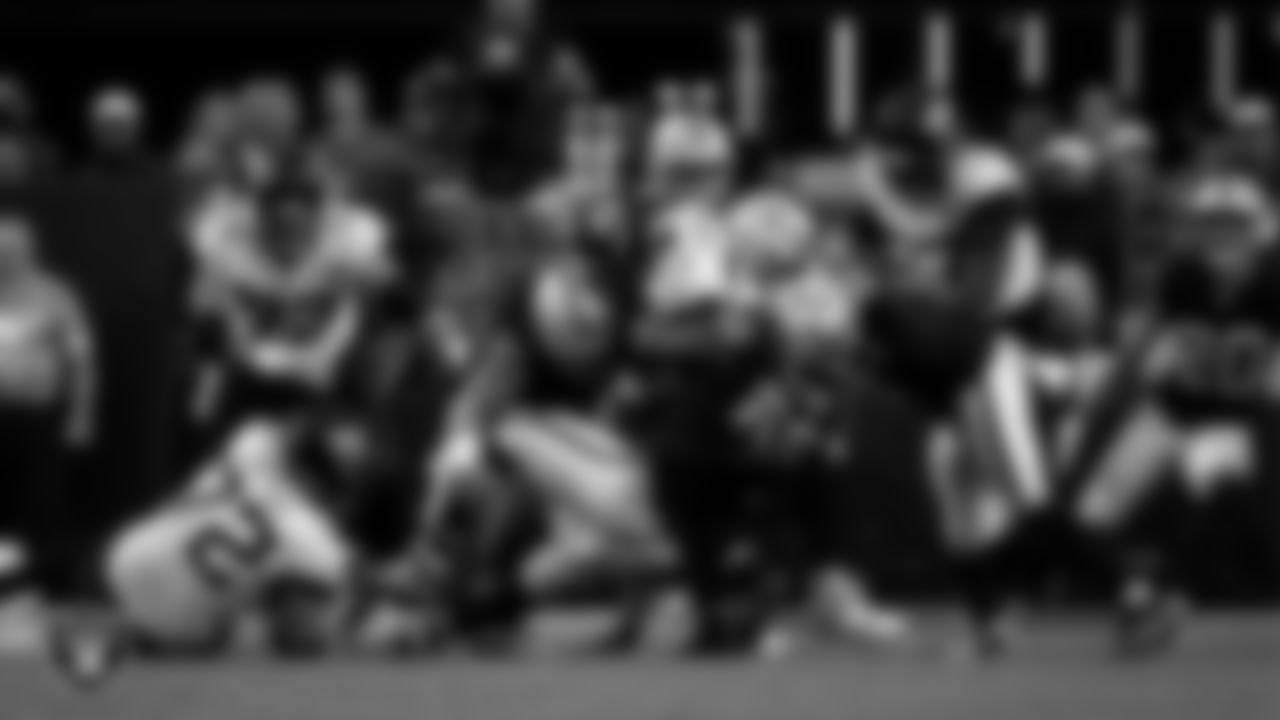 Las Vegas Raiders defensive tackle Adam Butler (69) makes a tackle during the regular season home game against the Jacksonville Jaguars at Allegiant Stadium.