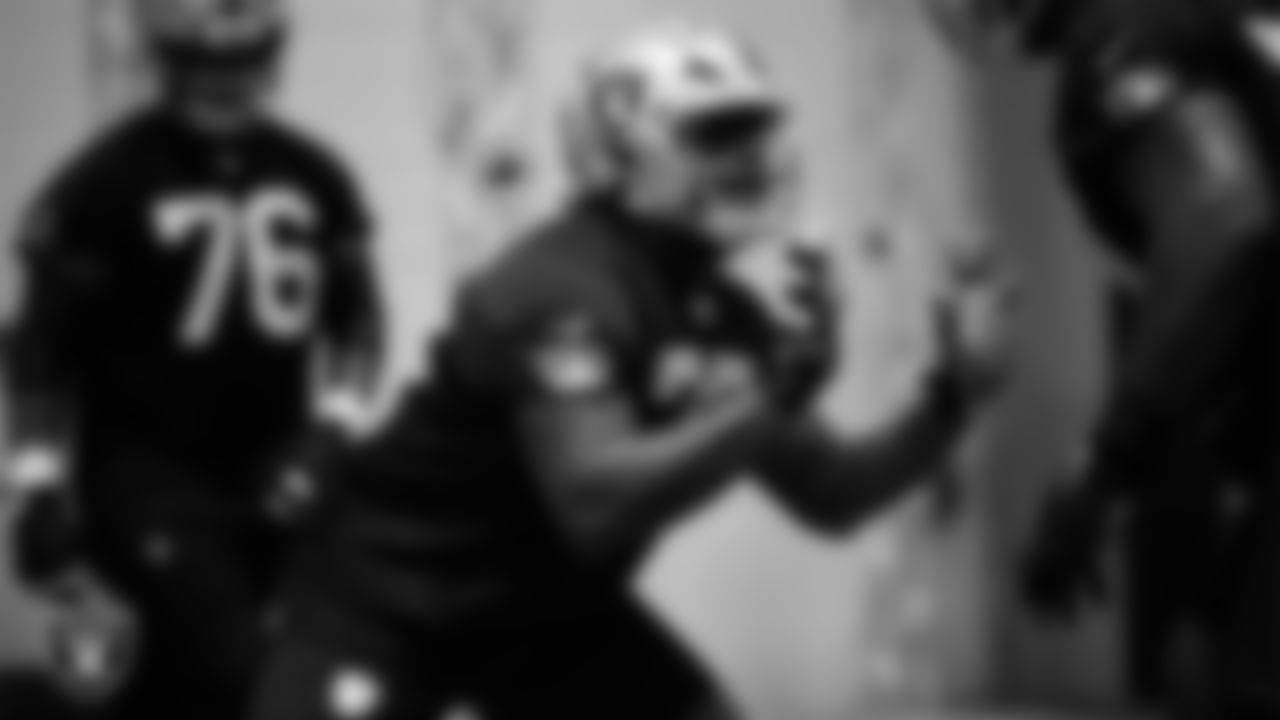 Las Vegas Raiders tackle Joshua Miles (77) during practice at Intermountain Health Performance Center.