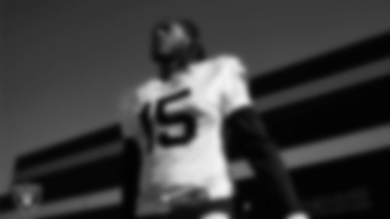 Las Vegas Raiders wide receiver Marquez Callaway (15) on the field for a joint practice with the San Francisco 49ers at 2025 Training Camp at Intermountain Health Performance Center.