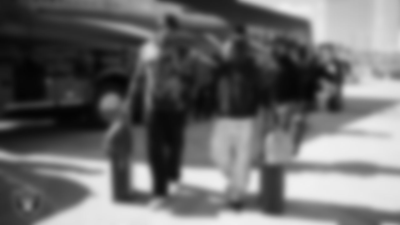 Las Vegas Raiders defensive end Tyree Wilson (9) and wide receiver Tre Tucker (1) depart for the regular season away game against the Indianapolis Colts.