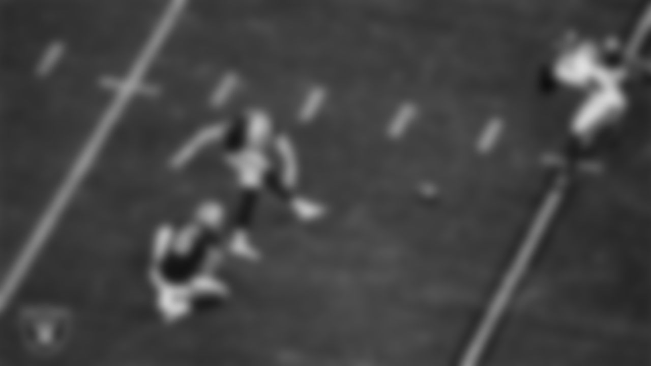 Las Vegas Raiders kicker Daniel Carlson (2) kicks a PAT during the regular season home game against the New York Giants at Allegiant Stadium.