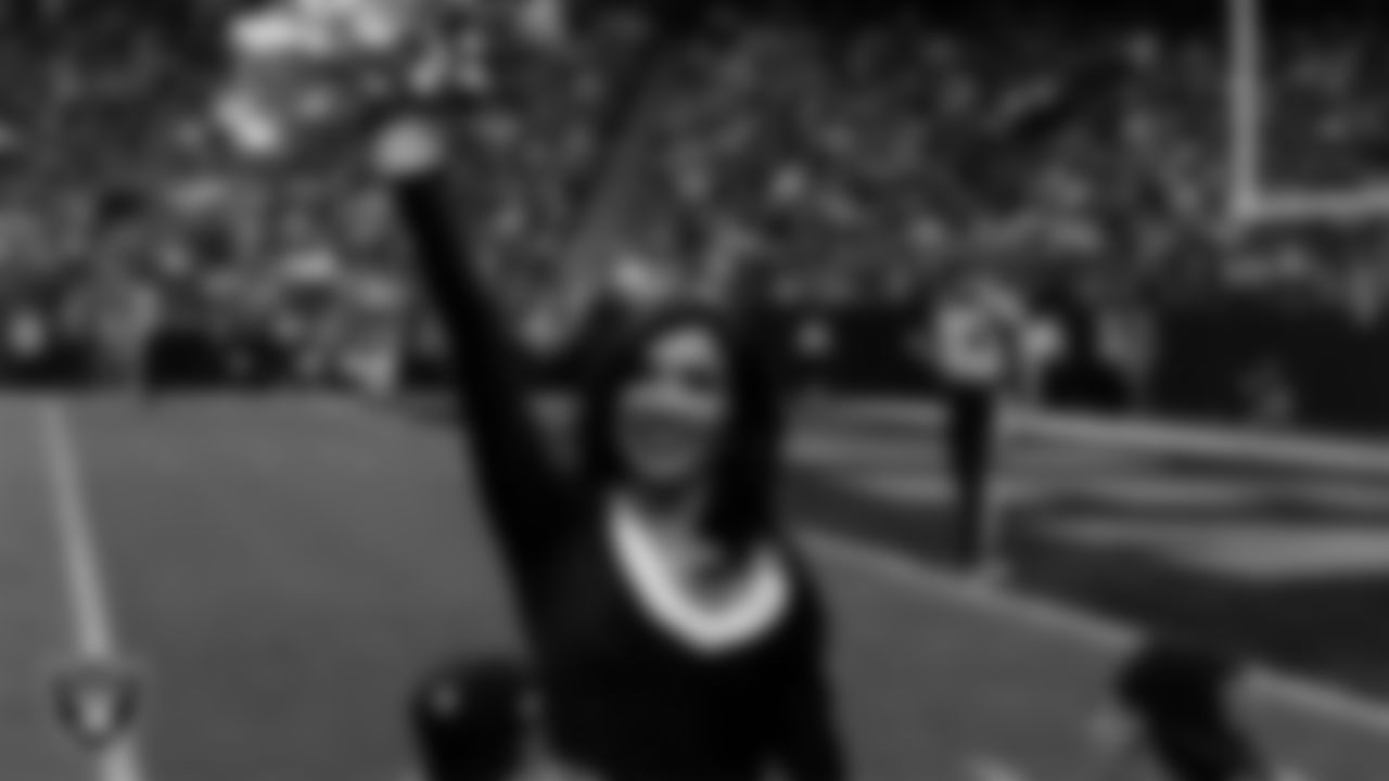 Raiderette Tatiana on the sidelines during the regular season home game against the New York Giants at Allegiant Stadium.