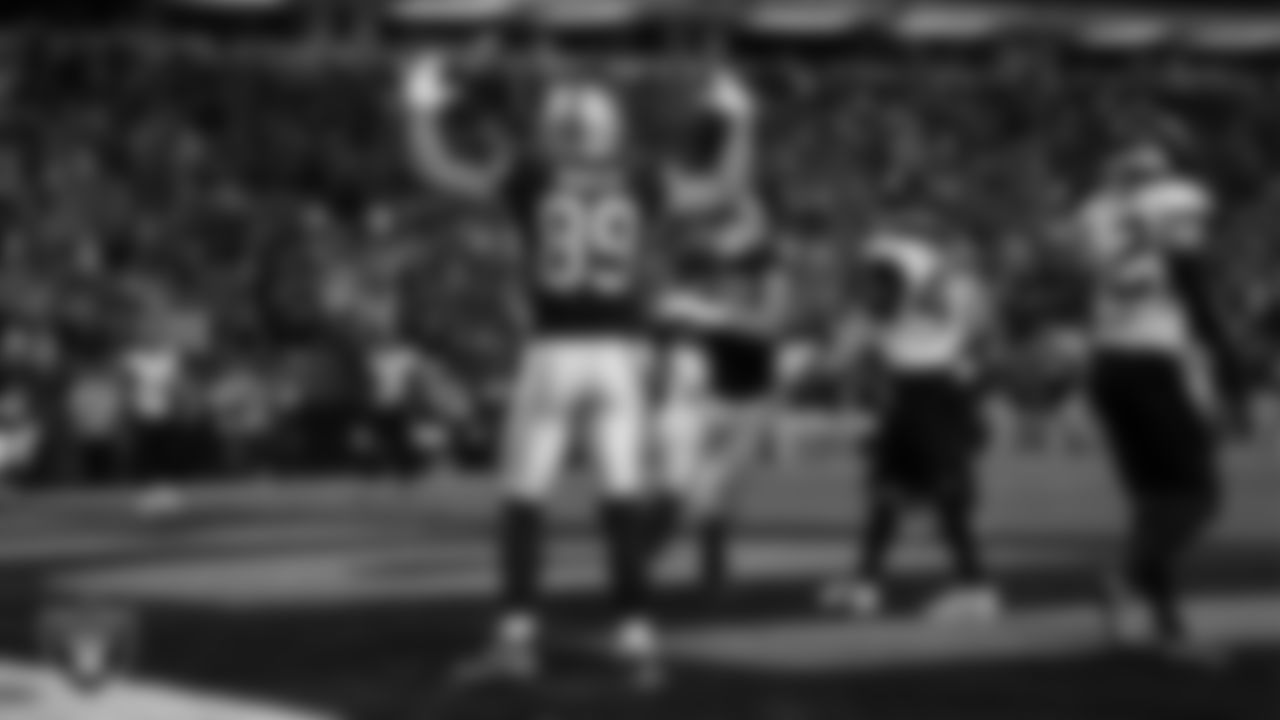 Las Vegas Raiders tight end Brock Bowers (89) celebrates after making a 2-yard touchdown catch during the regular season home game against the Jacksonville Jaguars at Allegiant Stadium.