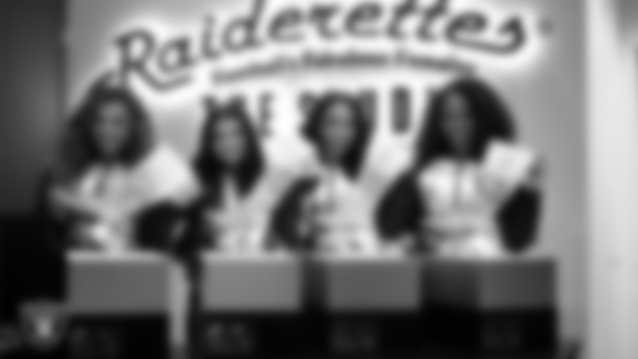 Raiderettes Lexie, Kylee, Cierra and Shayla unbox their custom boots for the NFL's My Cause My Cleats initiative at The Studio.