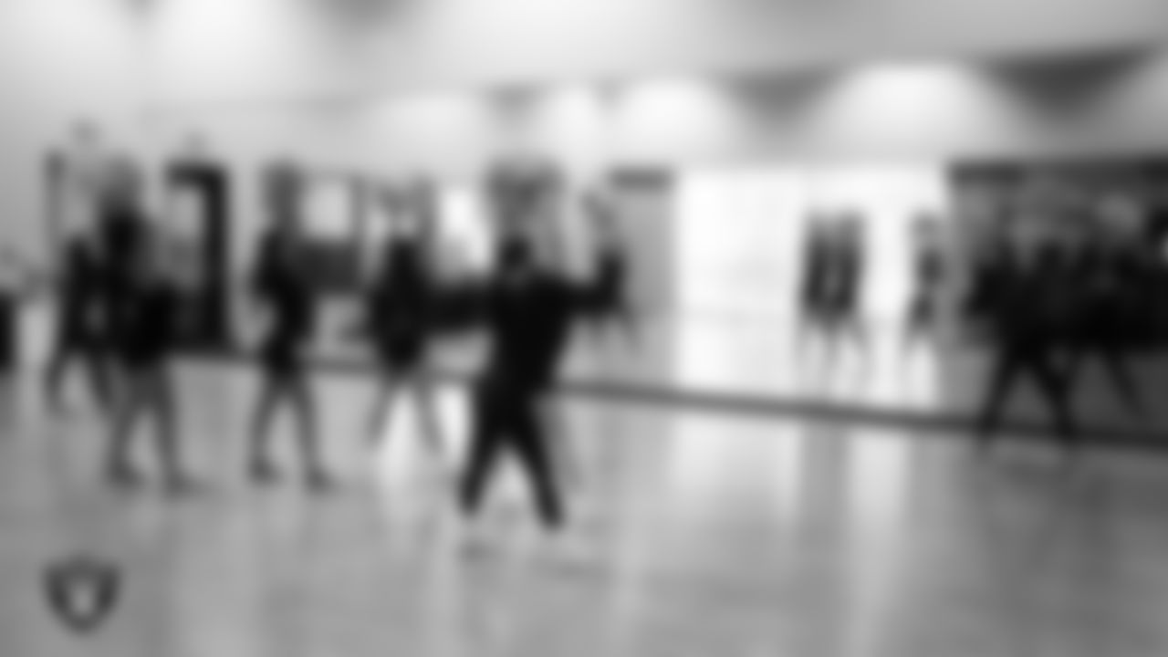 Raiderettes Cori and Audrey rehearse with dancers during a teen intensive at The Studio.