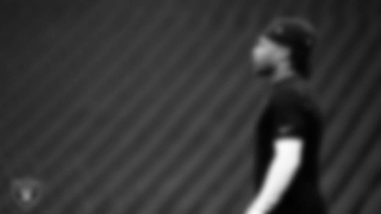 Las Vegas Raiders wide receiver Tre Tucker (1) warming up before the regular season home game against the Cleveland Browns at Allegiant Stadium.