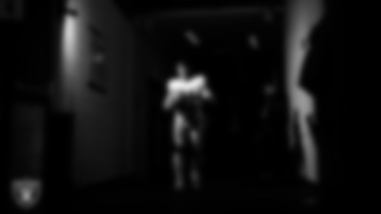 Las Vegas Raiders wide receiver Alex Bachman (81) walks down the tunnel before the regular season away game against the Kansas City Chiefs at GEHA Field at Arrowhead Stadium.
