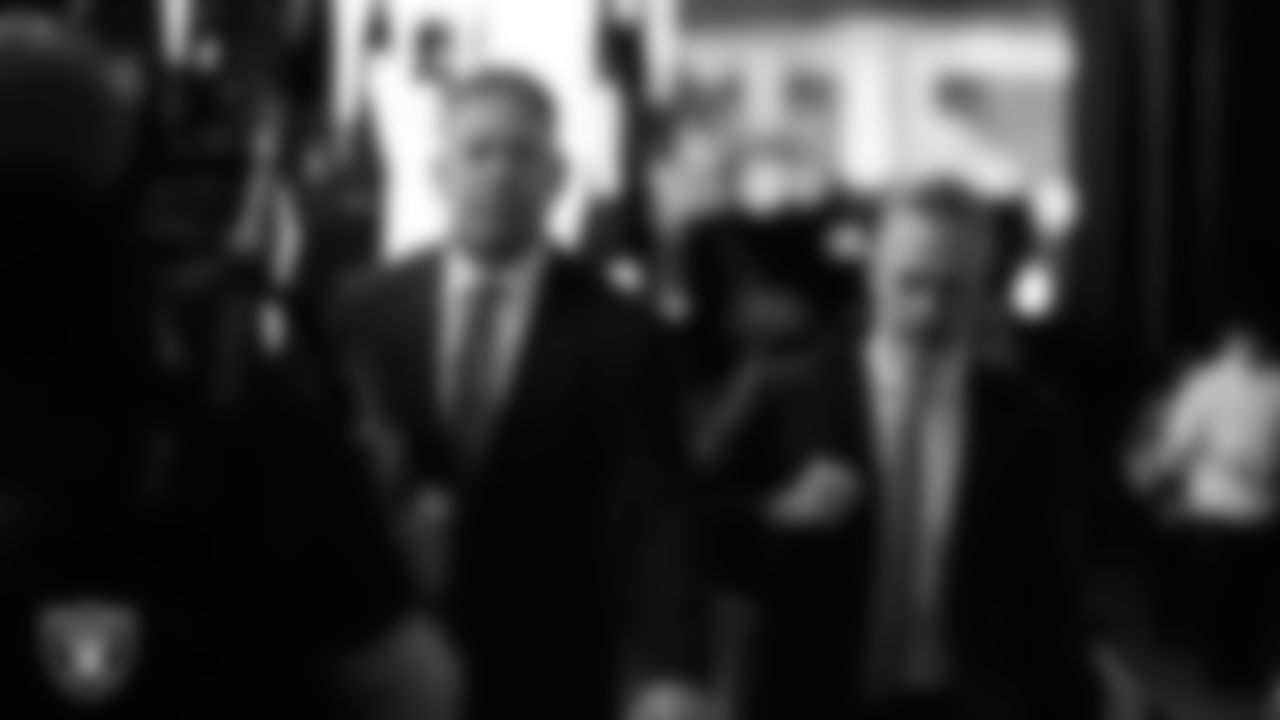 Dallas Cowboys alumnus and Monday Night Football commentator Troy Aikman arrives to the regular season home game against the Dallas Cowboys at Allegiant Stadium.