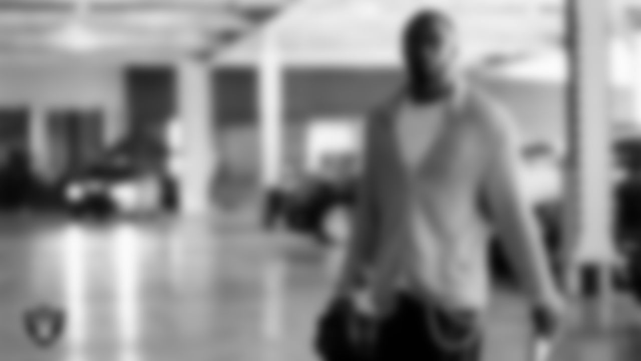 Las Vegas Raiders cornerback Kyu Blu Kelly (36) arrives to the regular season home game against the Denver Broncos at Allegiant Stadium.