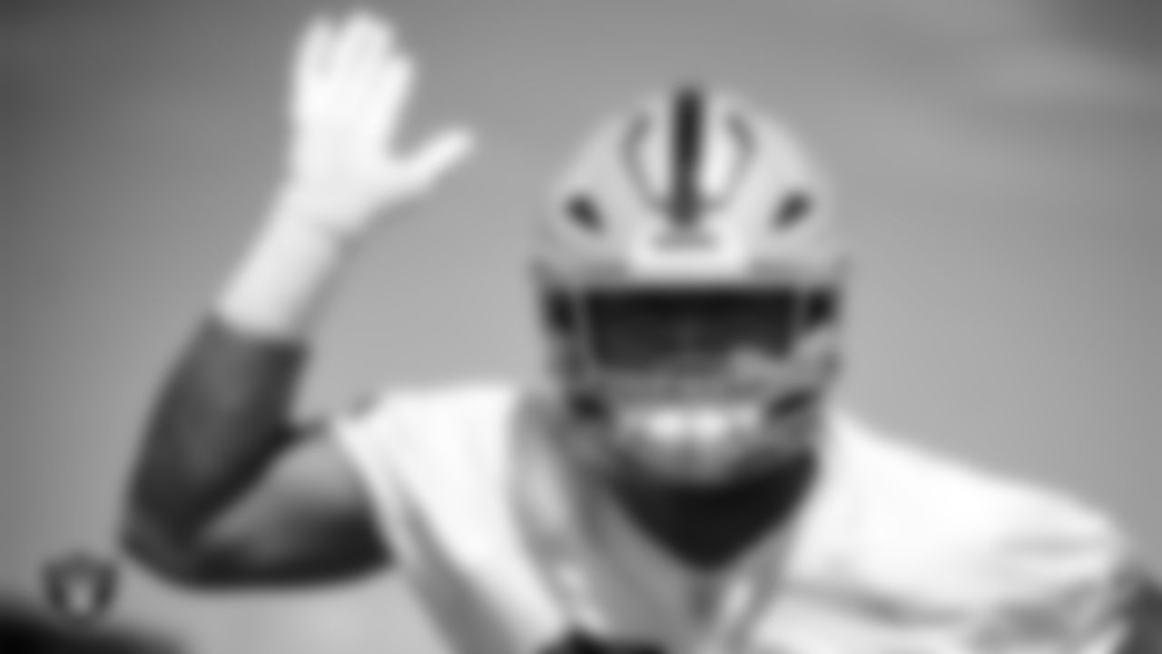 Las Vegas Raiders defensive tackle Jonah Laulu (96) during practice at Intermountain Health Performance Center.