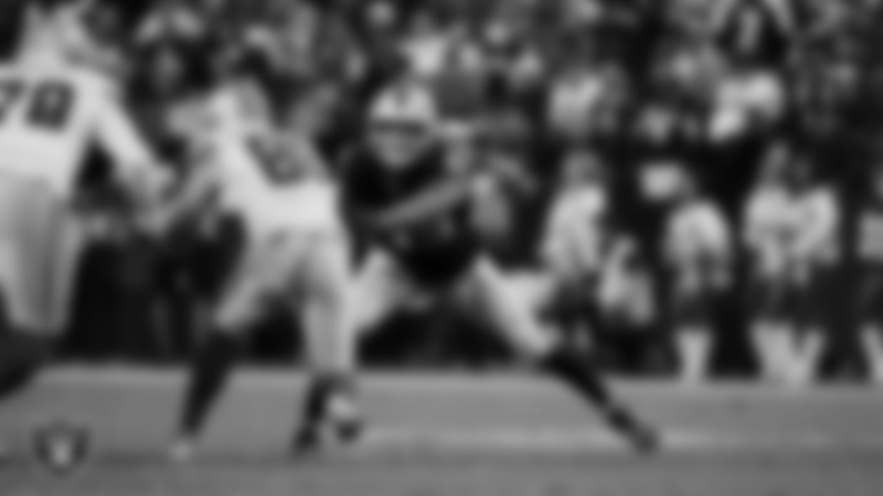 Las Vegas Raiders defensive end Charles Snowden (49) defends during the regular season home game against the Dallas Cowboys at Allegiant Stadium.