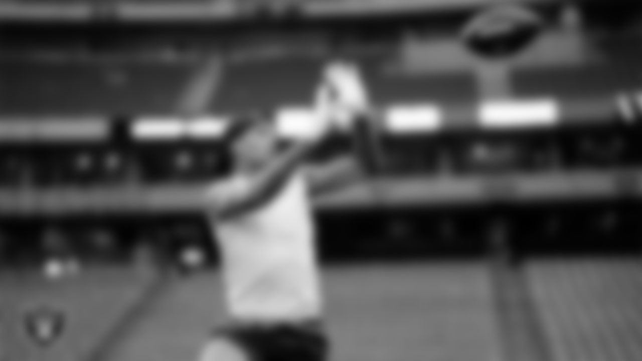 Las Vegas Raiders safety Isaiah Pola-Mao (20) warming up before the regular season away game against the Houston Texans at NRG Stadium.
