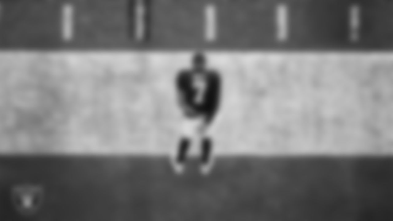 Las Vegas Raiders quarterback Geno Smith (7) during the national anthem before the regular season home game against the Chicago Bears at Allegiant Stadium.