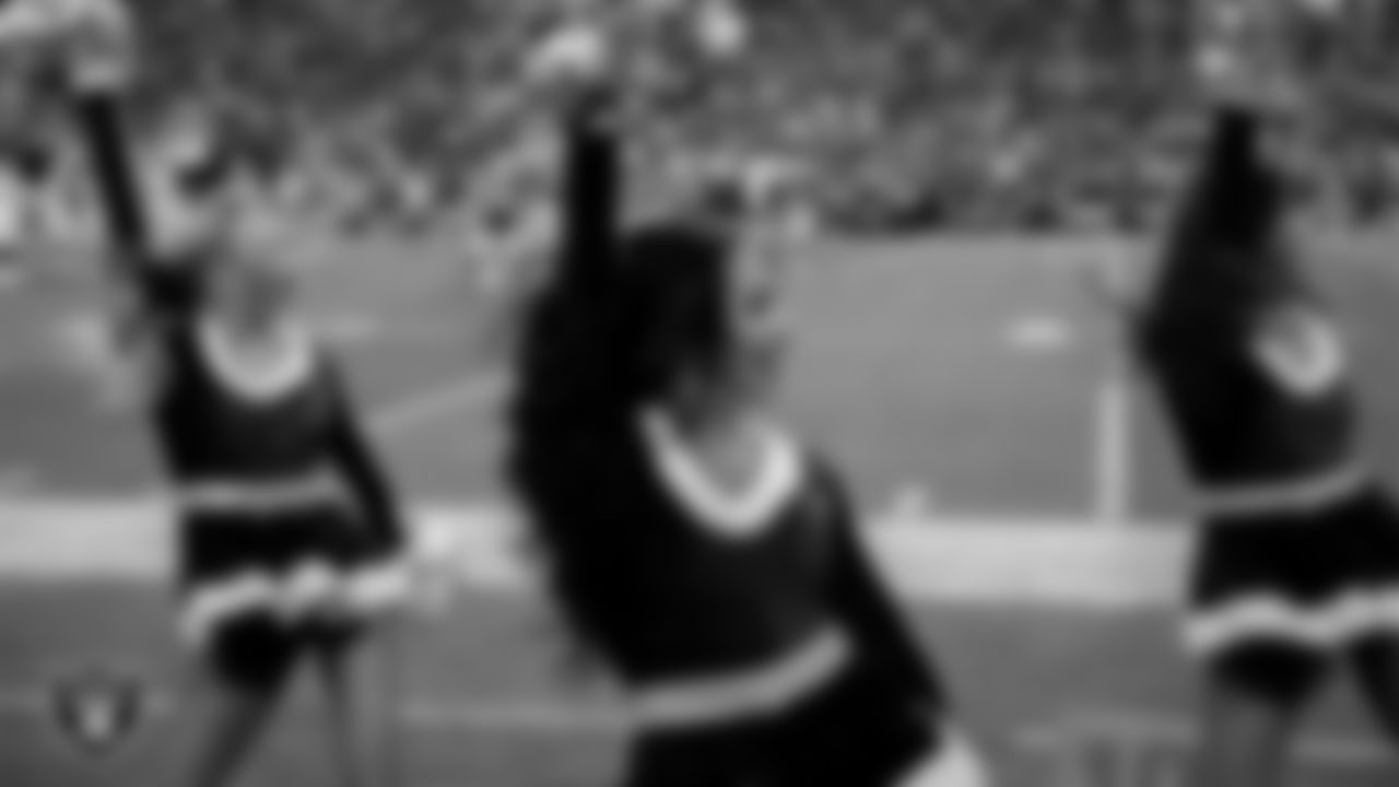 Raiderette Cierra performs on the sidelines during the regular season home game against the New York Giants at Allegiant Stadium.