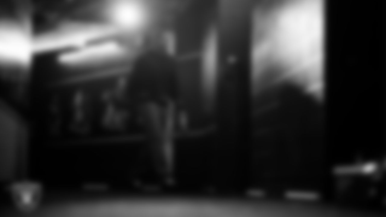 Las Vegas Raiders defensive end Tyree Wilson (9) arrives to the regular season home game against the Denver Broncos at Allegiant Stadium.