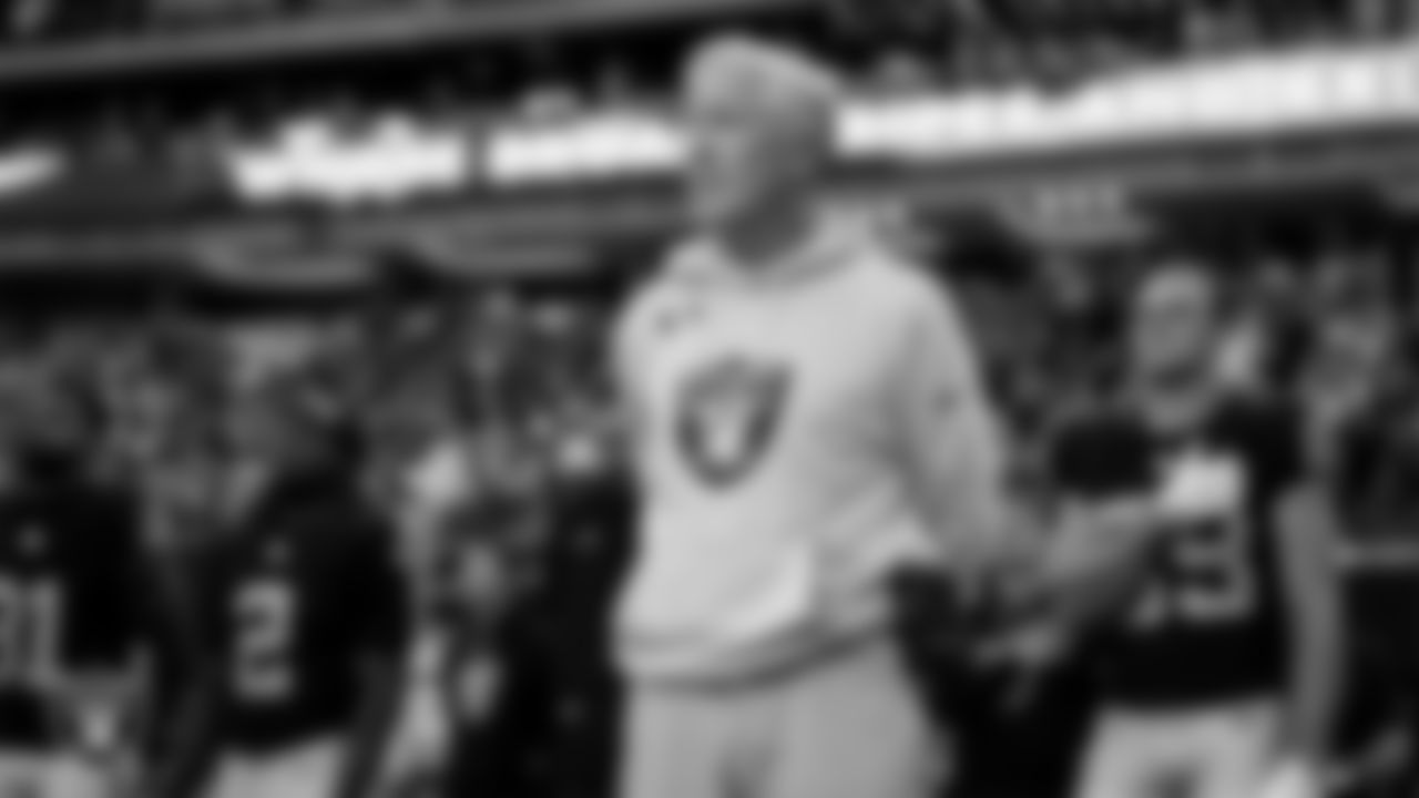 Las Vegas Raiders Head Coach Pete Carroll during the national anthem before the regular season home game against the Jacksonville Jaguars at Allegiant Stadium.