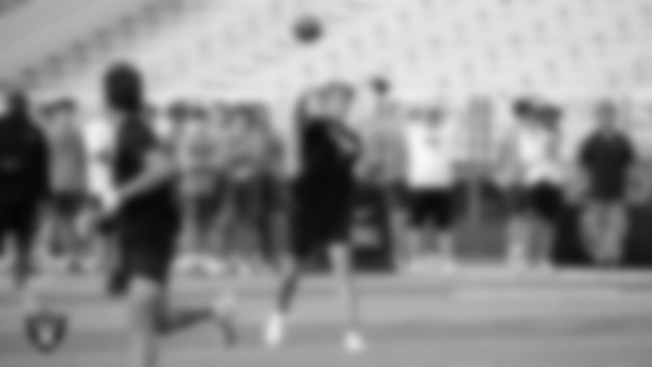 Athletes compete in a 7-on-7 game during a Las Vegas Raiders 11-ON event at Damonte Ranch High School.
