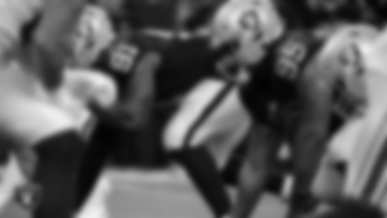 Las Vegas Raiders defensive tackle John Jenkins (95) lines up before the snap during the regular season home game against the New York Giants at Allegiant Stadium.