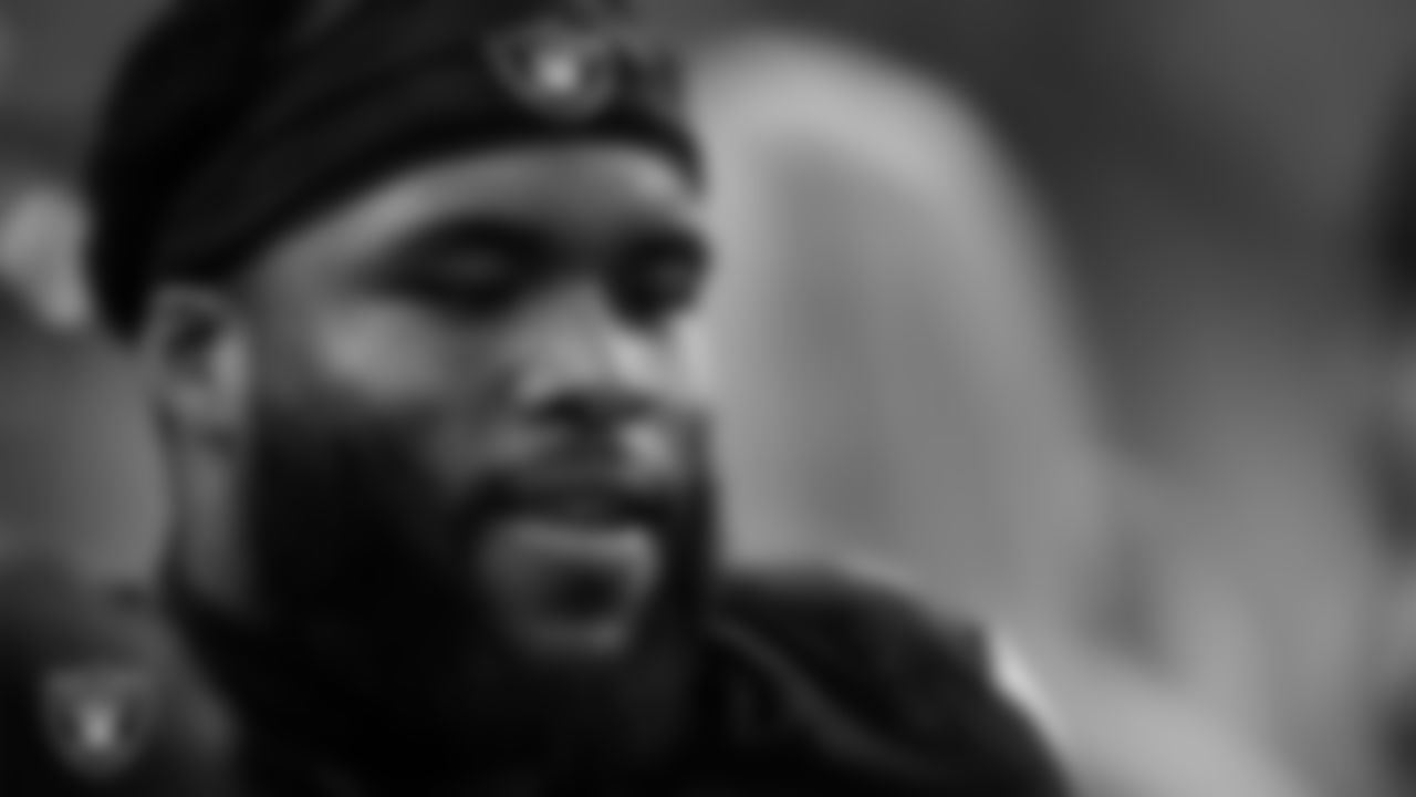 Las Vegas Raiders linebacker Amari Burney (56) on the sidelines during the regular season home game against the New York Jets at Allegiant Stadium.