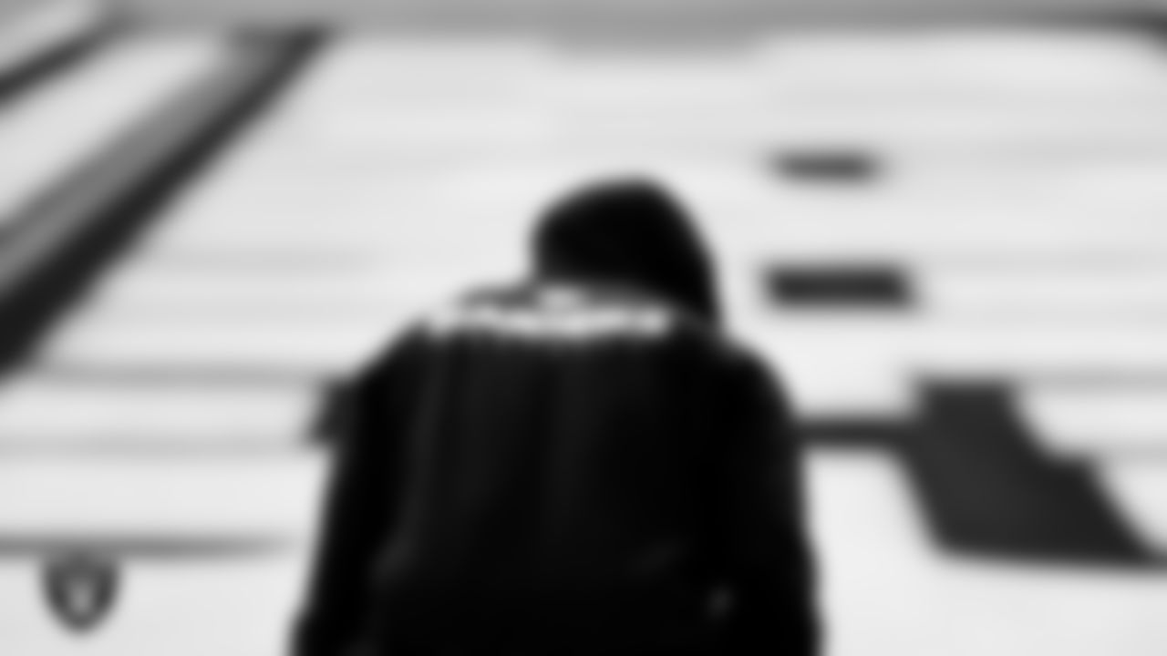 Las Vegas Raiders cornerback Greedy Vance (41) warming up before the regular season away game against the Los Angeles Chargers at SoFi Stadium.