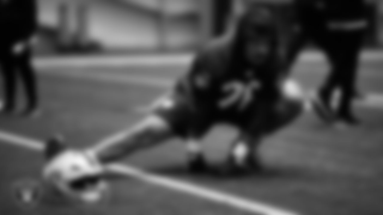 Las Vegas Raiders guard Caleb Rogers (76) during practice at Intermountain Health Performance Center.