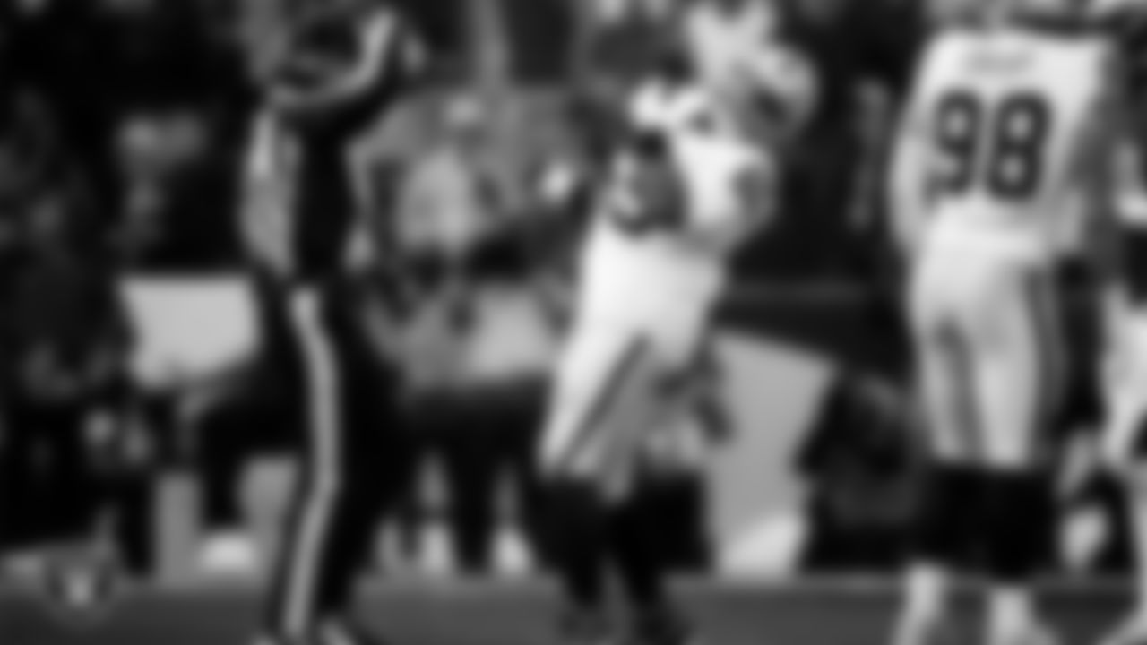 Las Vegas Raiders defensive tackle Adam Butler (69) celebrates after making a tackle during the regular season away game against the Philadelphia Eagles at Lincoln Financial Field.