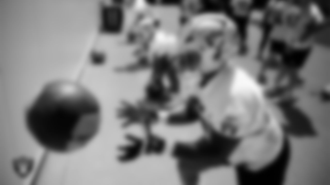Las Vegas Raiders tackle Charles Grant (60) at an Organized Team Activity (OTA) at Intermountain Health Performance Center.