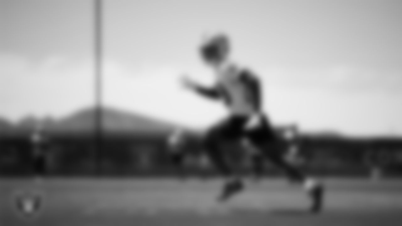 Las Vegas Raiders wide receiver Key'Shawn Smith (83) at an Organized Team Activity (OTA) at Intermountain Health Performance Center.
