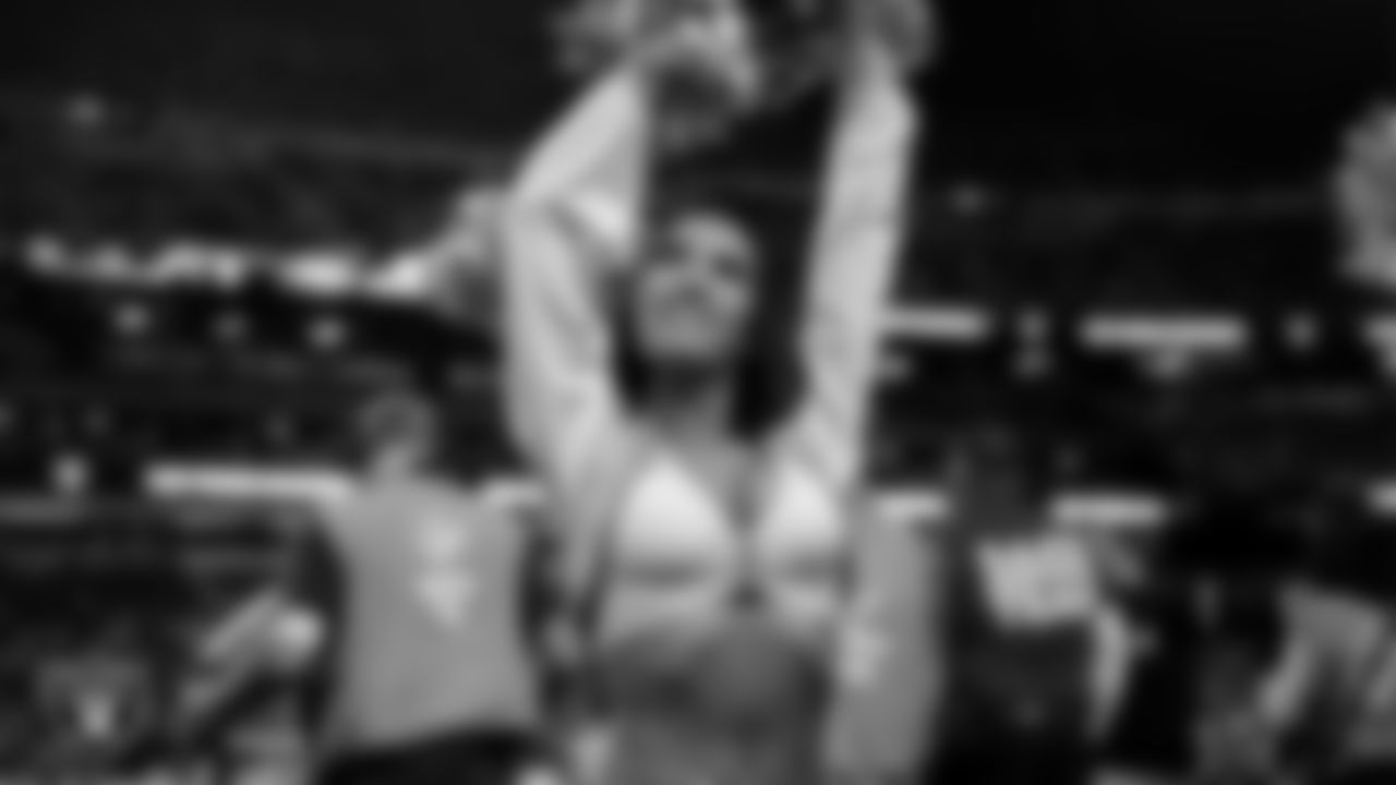 Raiderette Kylie on the sidelines during the regular season home game against the Kansas City Chiefs at Allegiant Stadium.