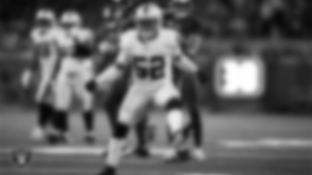 Las Vegas Raiders linebacker Elandon Roberts (52) celebrates after making a tackle during the regular season away game against the Houston Texans at NRG Stadium.