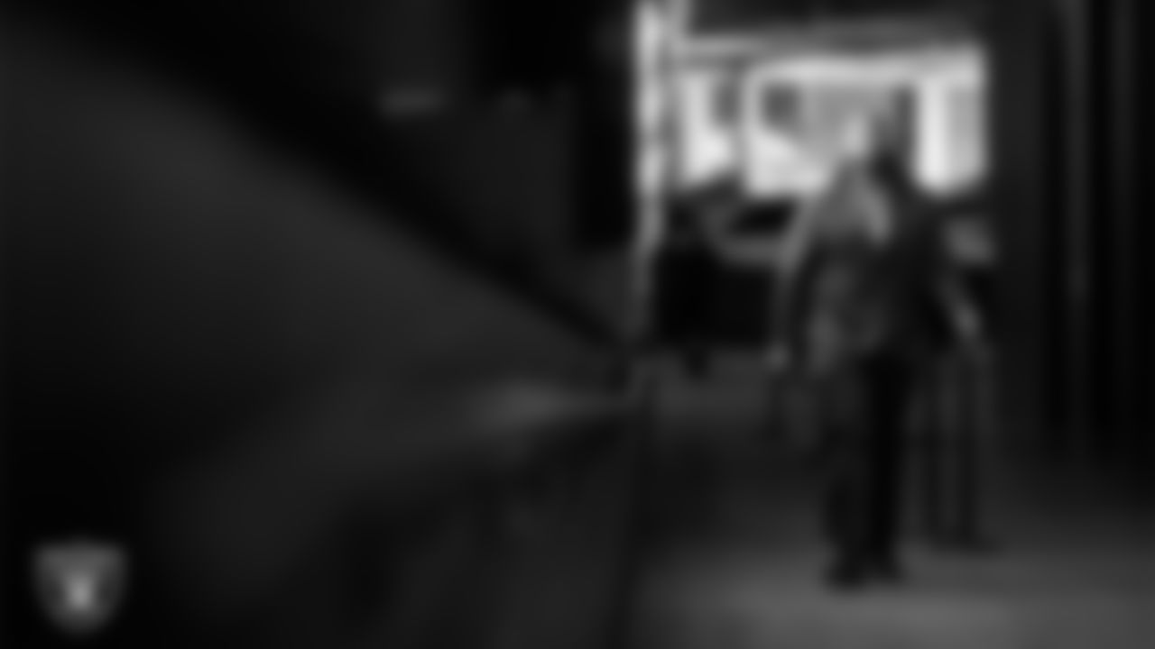 Las Vegas Raiders defensive tackle Adam Butler (69) arrives to the regular season home game against the Denver Broncos at Allegiant Stadium.