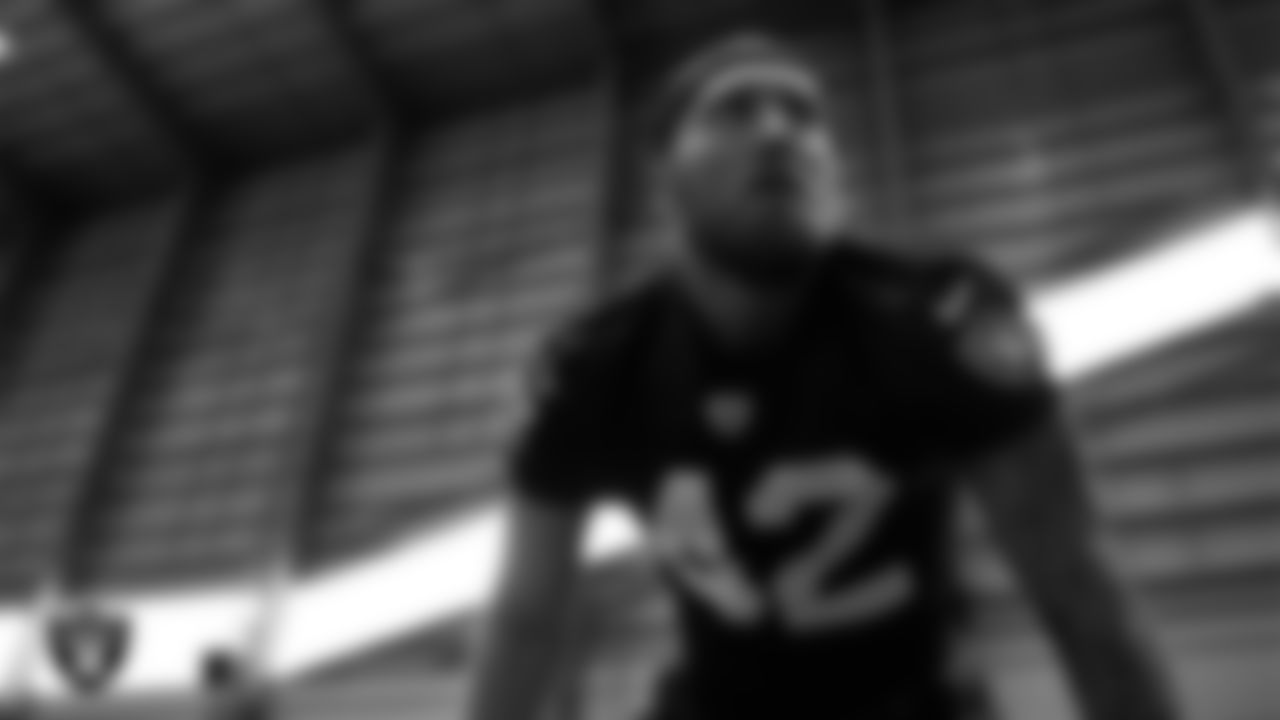 Las Vegas Raiders linebacker Matt Jones (42) during practice at Intermountain Health Performance Center.