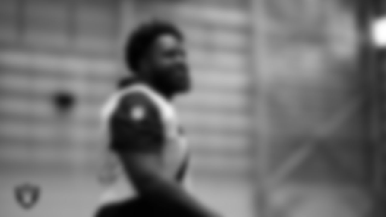 Las Vegas Raiders tackle Thayer Munford Jr. (77) at a workout during phase two of the offseason program at Intermountain Health Performance Center.