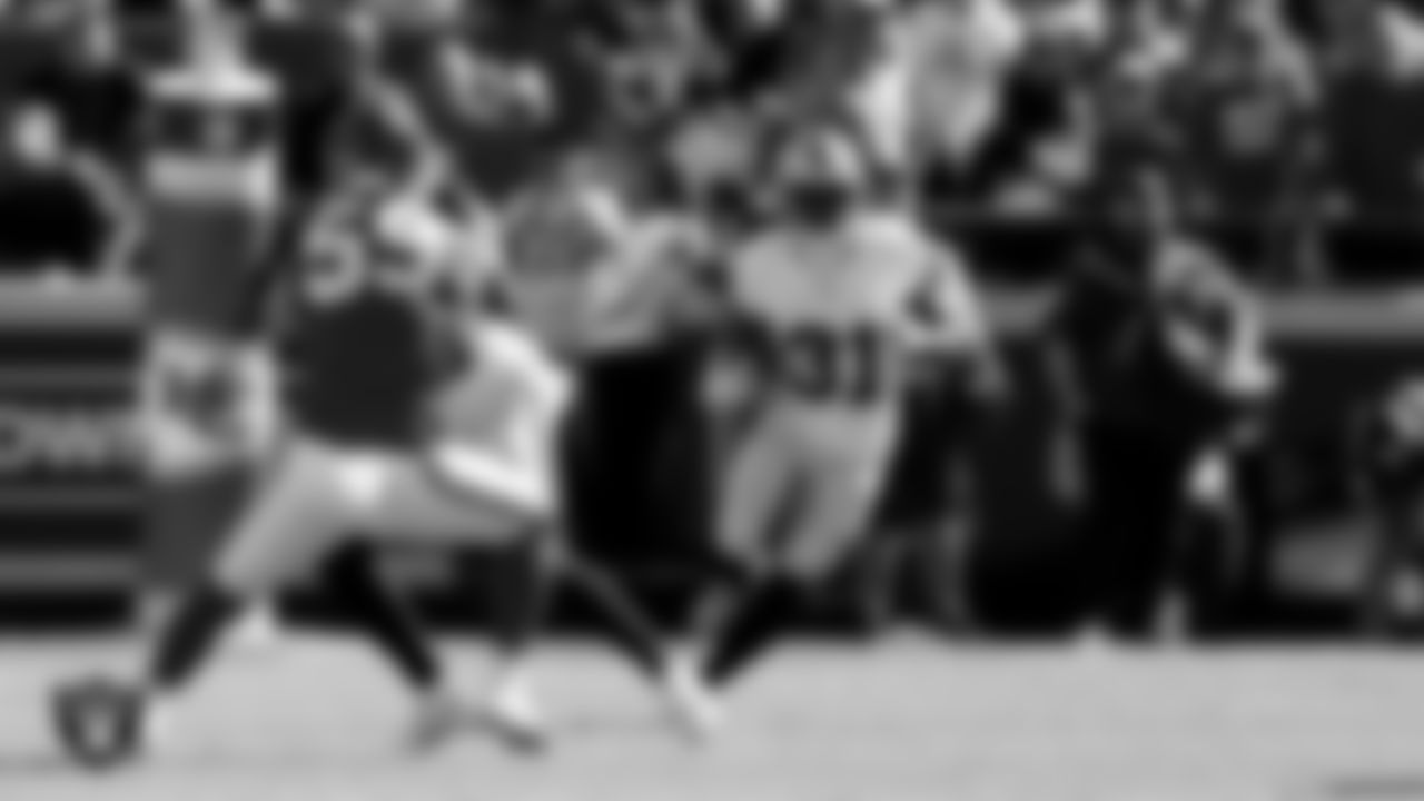Las Vegas Raiders running back Raheem Mostert (31) during the regular season away game against the Kansas City Chiefs at GEHA Field at Arrowhead Stadium.