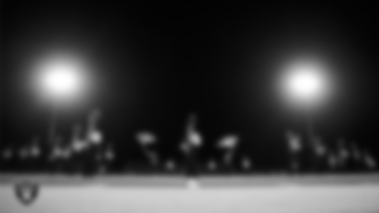 The Moapa Valley High School band performs during halftime of the Las Vegas Raiders' Football Showcase game at Moapa Valley High School.