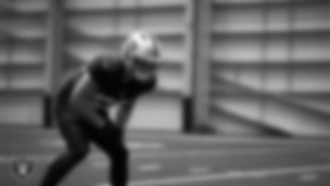 Las Vegas Raiders long snapper Jacob Bobenmoyer (50) during practice at Intermountain Health Performance Center.