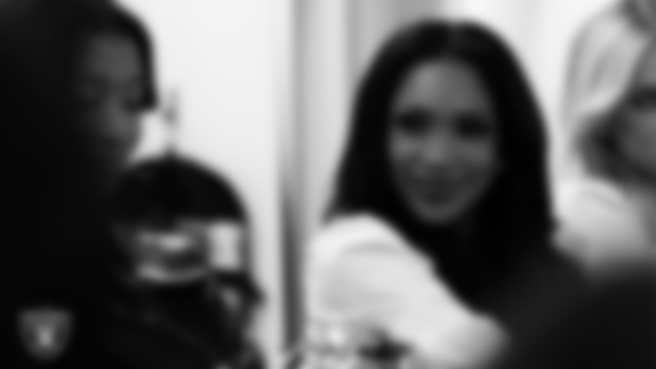 Raiderette Cierra in the locker room before the regular season home game against the Kansas City Chiefs at Allegiant Stadium.